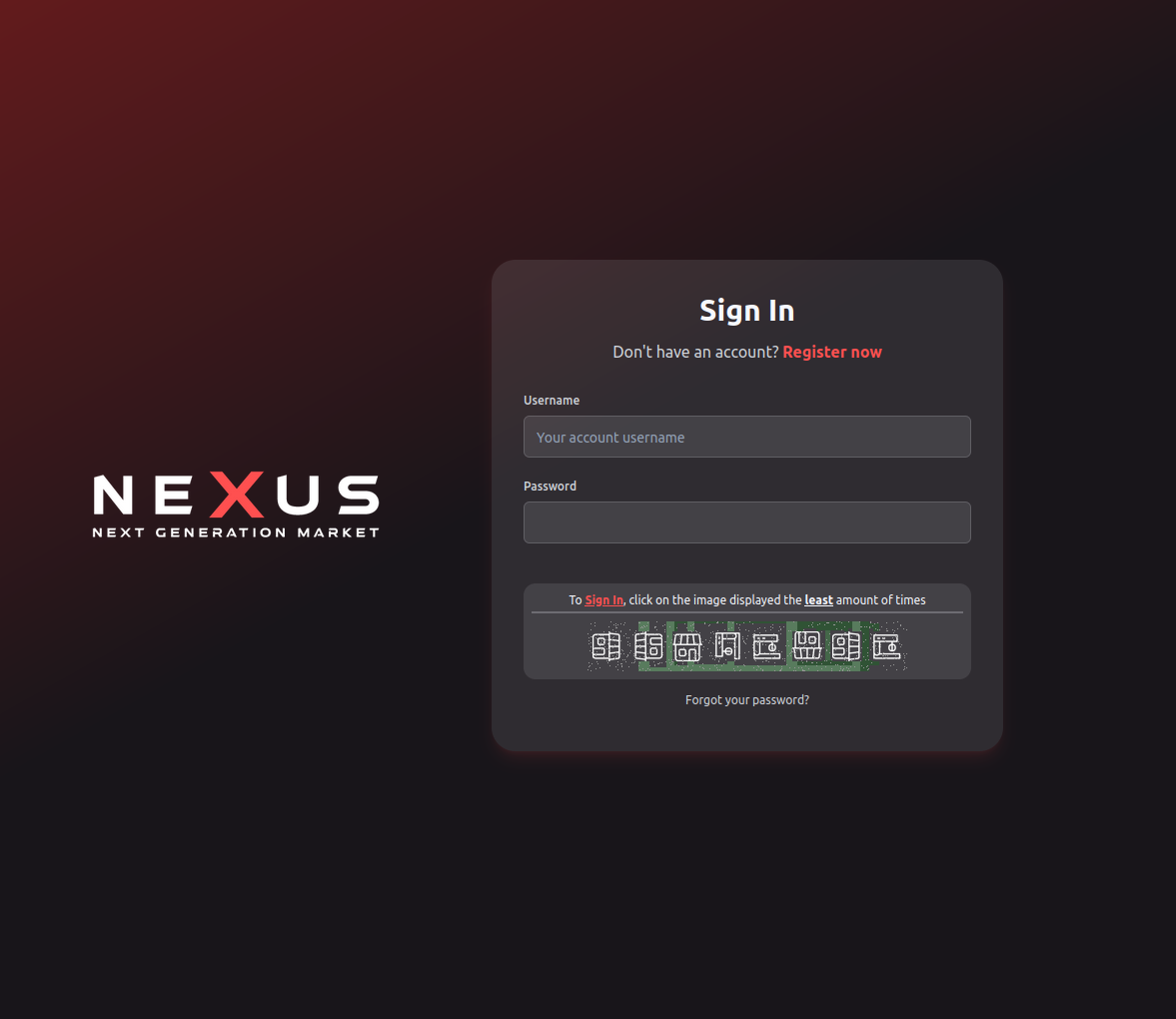 Nexus Market Login Interface - Secure Darknet Access